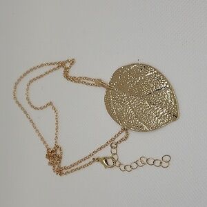 Leaf 2" Gold Tone 20" + 2" Extension Necklace